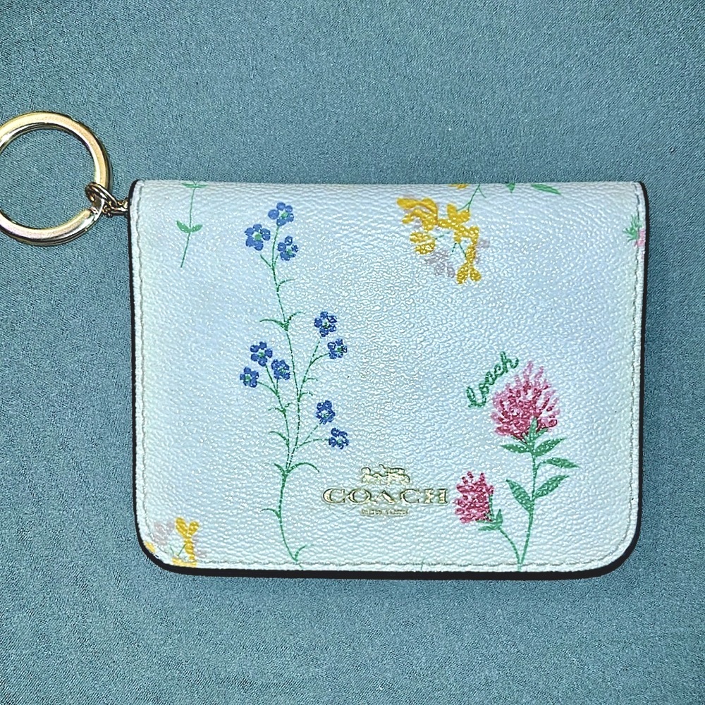 Coach Spaced Wildflower Snap ID Wallet  Floral Flowers Keychain